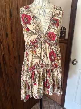Free People Cream Mini Dress with Pink Floral Print